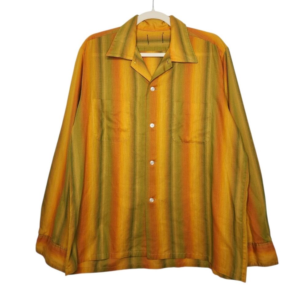 Vintage 70s Button Down Groovy Hippie Rockabilly Art Earth Nature Tones Rare